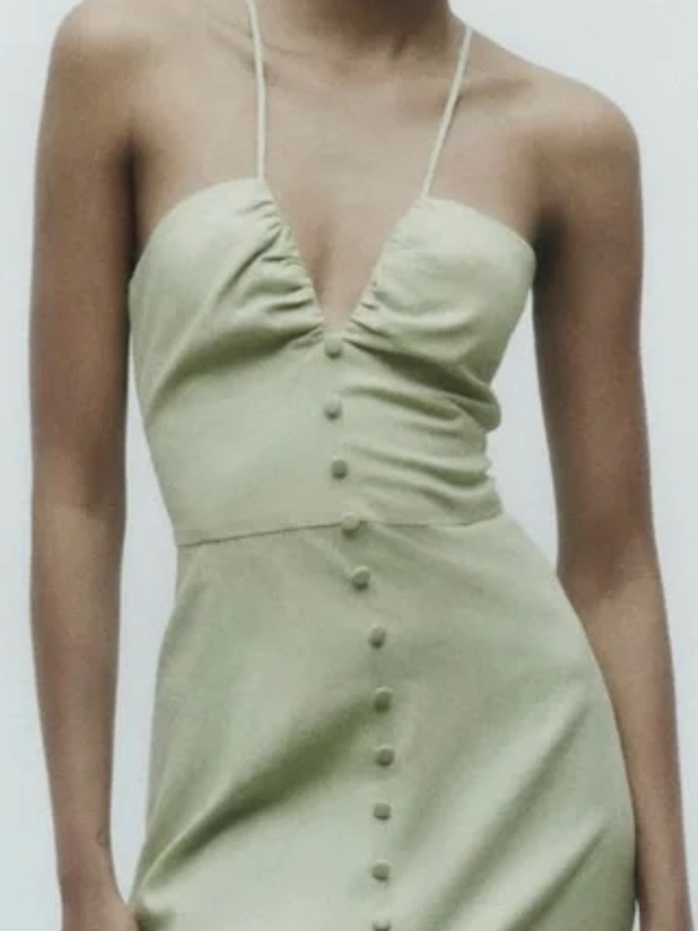 ZARA Green  Sundress MIDI Linen Blend